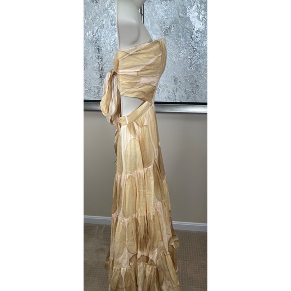 ALEXIS Dawne Strapless Geometric Ramie Tie Back Midi Dress Size XS - Picture 6 of 9
